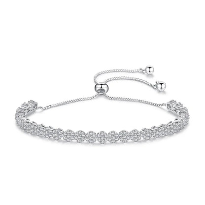 Fashion Classic Pull Chain Flower Tennis CZ Slide Bracelets Women Elegant Zirconia Bracelet