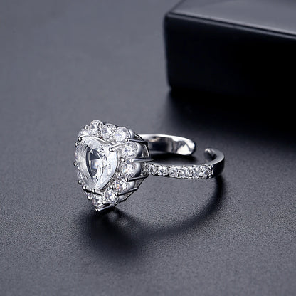 LUOTEEMI 2026 New Fashion Heart CZ Stone Womens Cubic Zirconia Adjustable Open Size Jewelry Finger Ring Ready to Ship