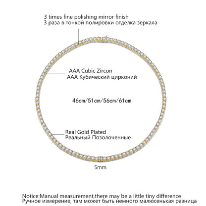 5mm Tennis Chain Diamond Necklace Iced Out Hip Hop Golden Tennis Chain Bling CZ Necklace