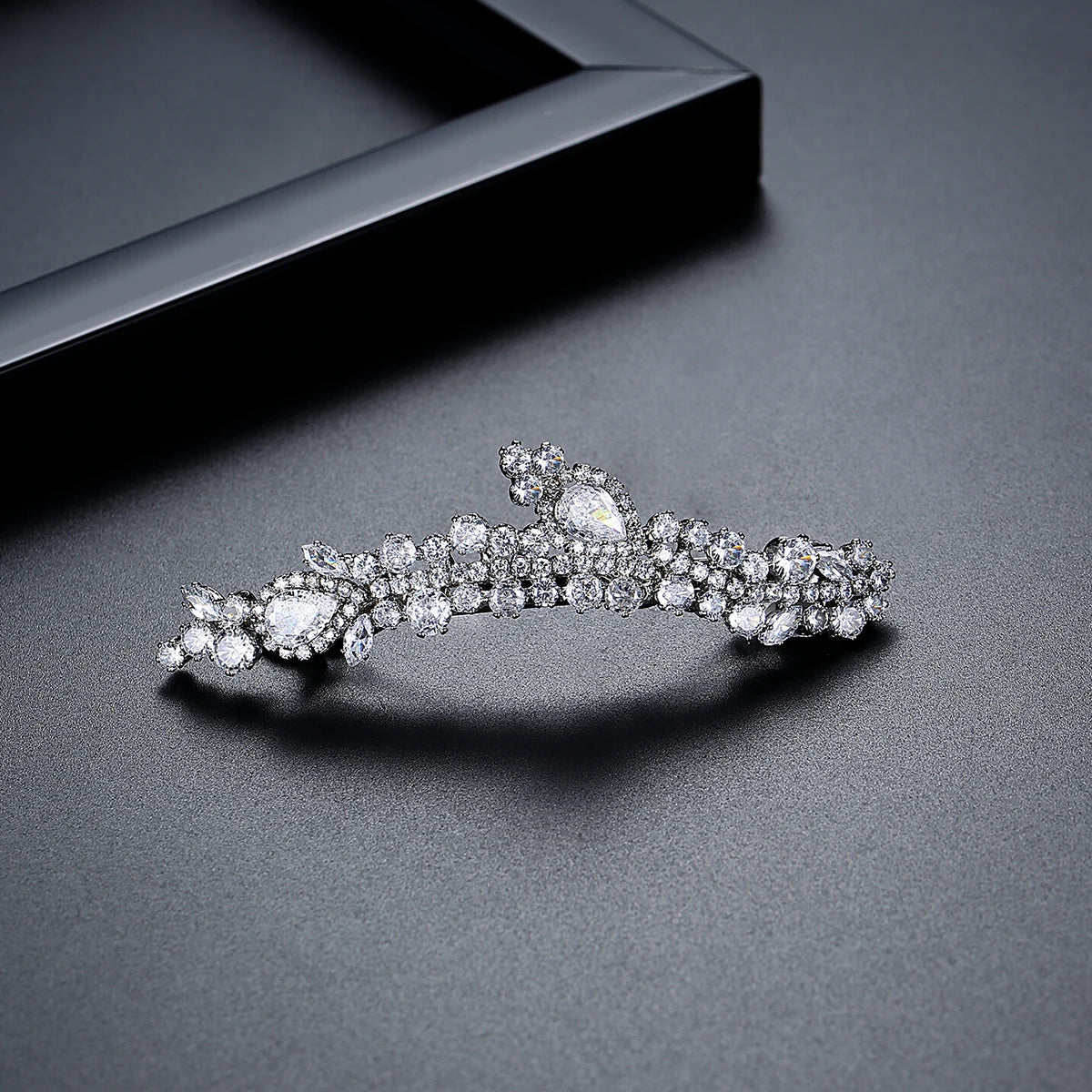 LUOTEEMI Luxury Cubic Zirconia Clear CZ Stone Women Flower Brass Parts Hair Jewelry Pin Wedding Bridal Gifts Hair Pins