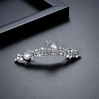 LUOTEEMI Luxury Cubic Zirconia Clear CZ Stone Women Flower Brass Parts Hair Jewelry Pin Wedding Bridal Gifts Hair Pins