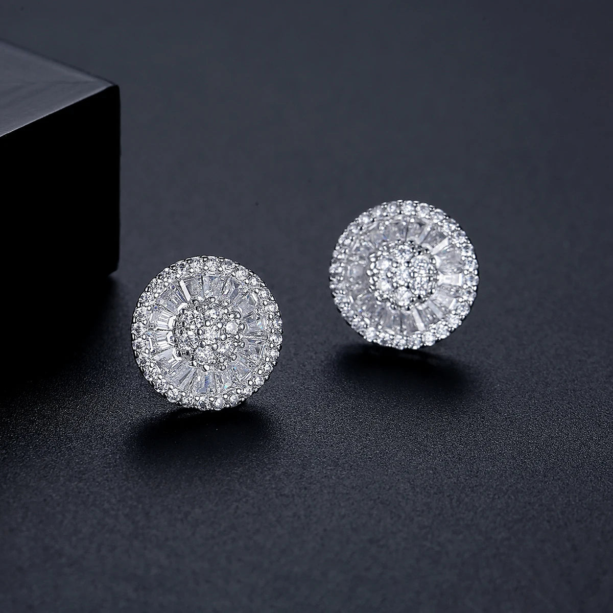 CZCITY Wholesale Brand New Design Pure Clear Cubic Zircon Micro Pave Women Luxury Wedding Bridal Round Stud Earrings