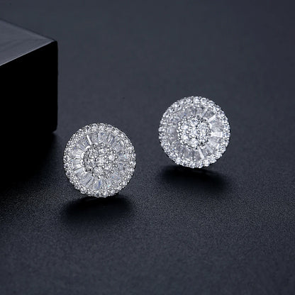 CZCITY Wholesale Brand New Design Pure Clear Cubic Zircon Micro Pave Women Luxury Wedding Bridal Round Stud Earrings