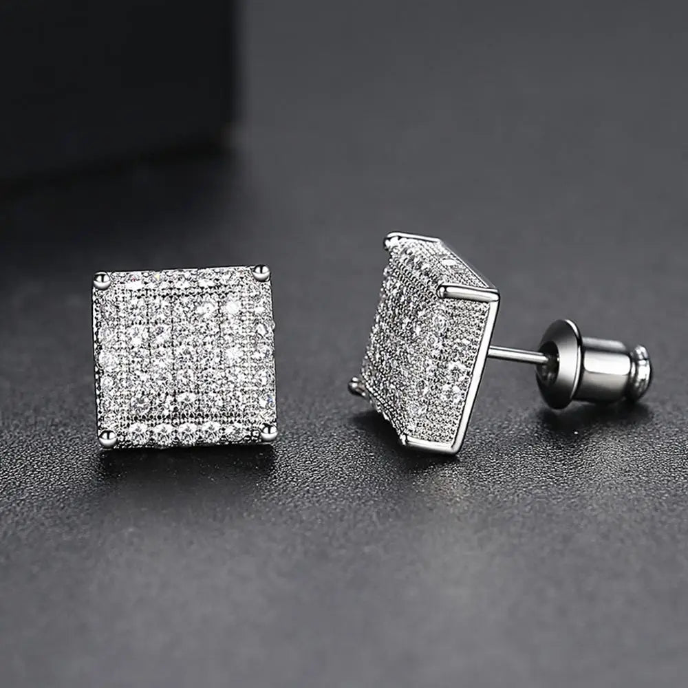 New Arrival Hip Hop Simple Square Earrings 3A CZ Stone Earrings for Men Women Punk Jewelry Wholesale