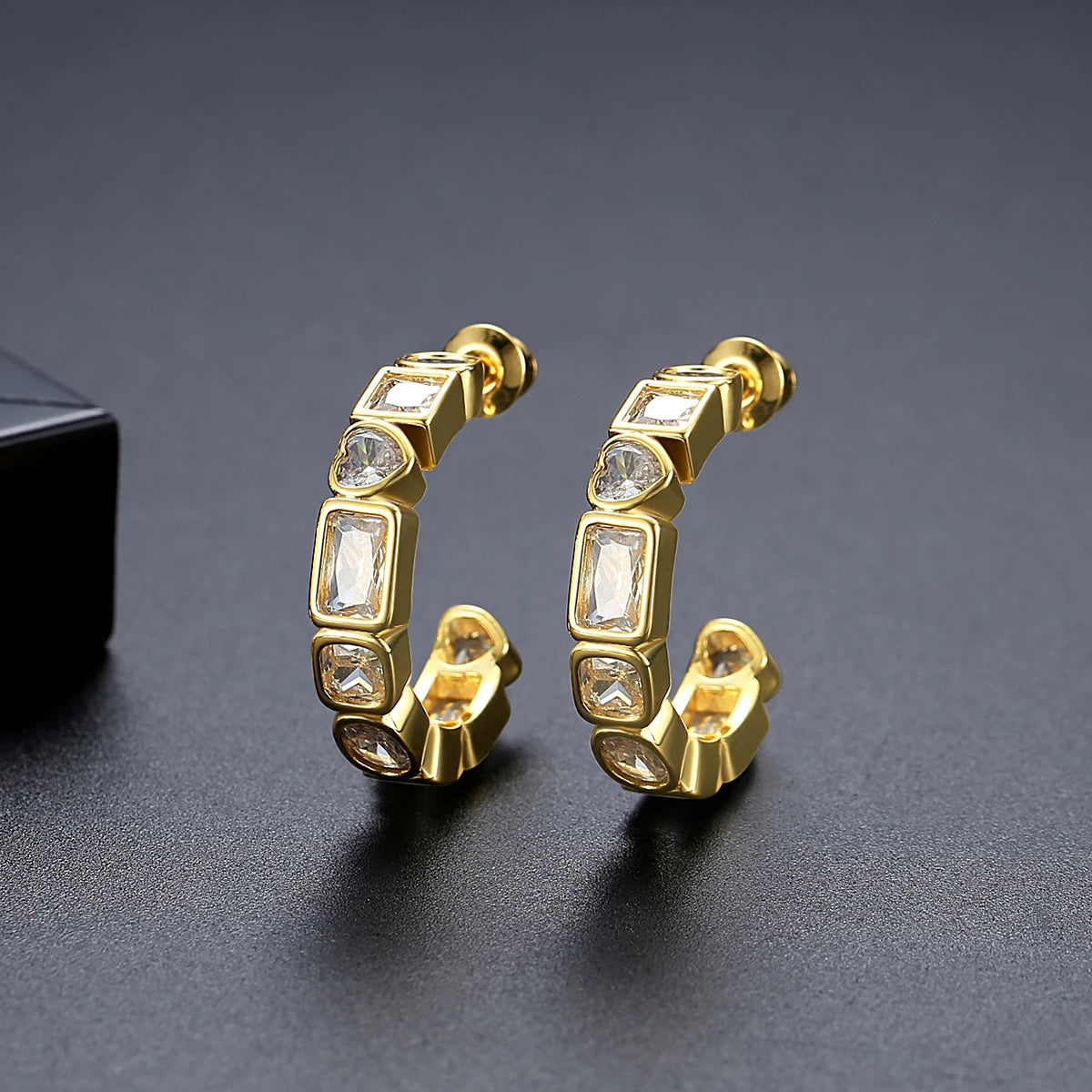 CZCITY Fashion Jewelry Lady Women's Hoop Zircon Korean Cute Geometric Clip On Earing Trendy Hoop Earrings