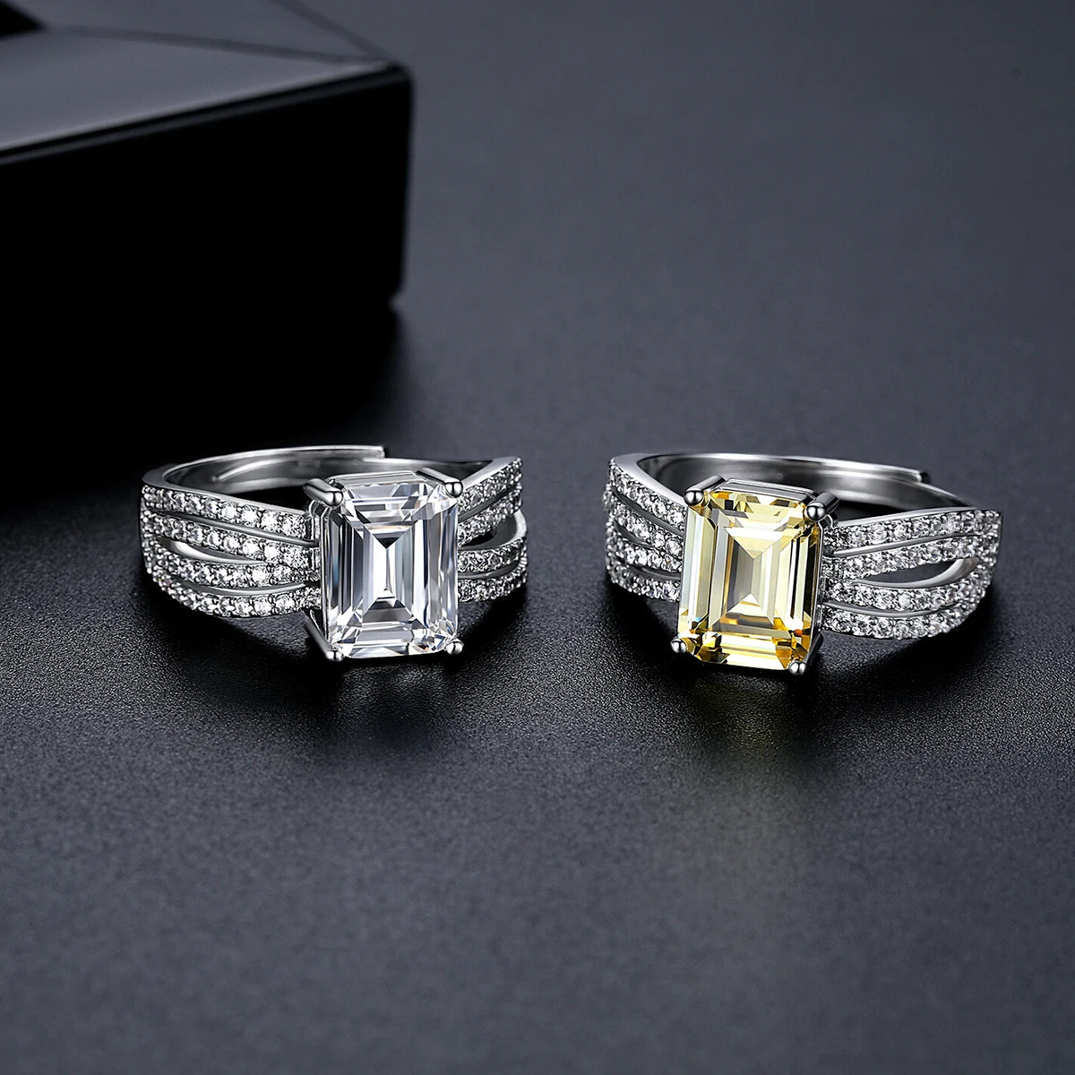 CZCITY Rectangle Big Zircon Stone Women Big Resizable Hand Jewelry Ring Rhodium Plated Brass Romantic Finger Rings