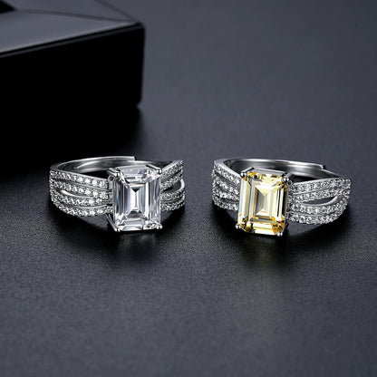 CZCITY Rectangle Big Zircon Stone Women Big Resizable Hand Jewelry Ring Rhodium Plated Brass Romantic Finger Rings