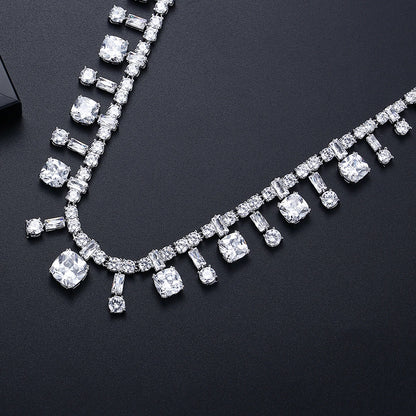 LUOTEEMI Luxury Geometric Zircon Stone Clear Color Bridal Jewelry Copper Cubic Zirconia Sets for Wedding Luxury Jewellery Set