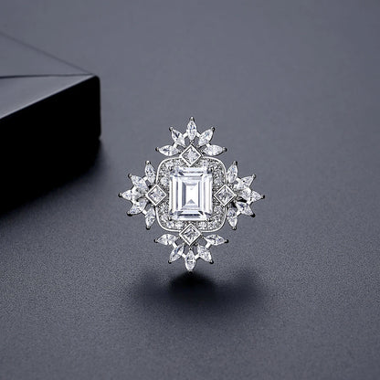 LUOTEEMI Big Emerald Cut Clear Zircon Stone Geometric Flower Brass Fashion Trendy Brooch for Sex Lady Teemi Brand