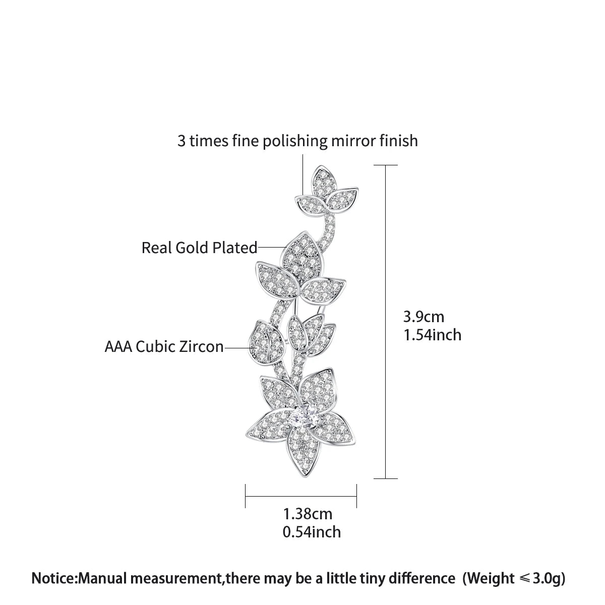 LUOTEEMI New Elegant Fashion Brass Copper Tiny Cubic Zirconia Girls Small CZ Brooches Flower Shape White Gold Color Brooch