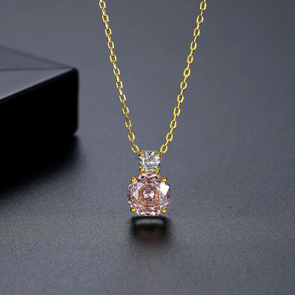 CZCITY Korean Design Millennium Rose Cut Octagonal Zircon Clear and Pink Classic Girls Trendy Link Chain Pendants Necklaces