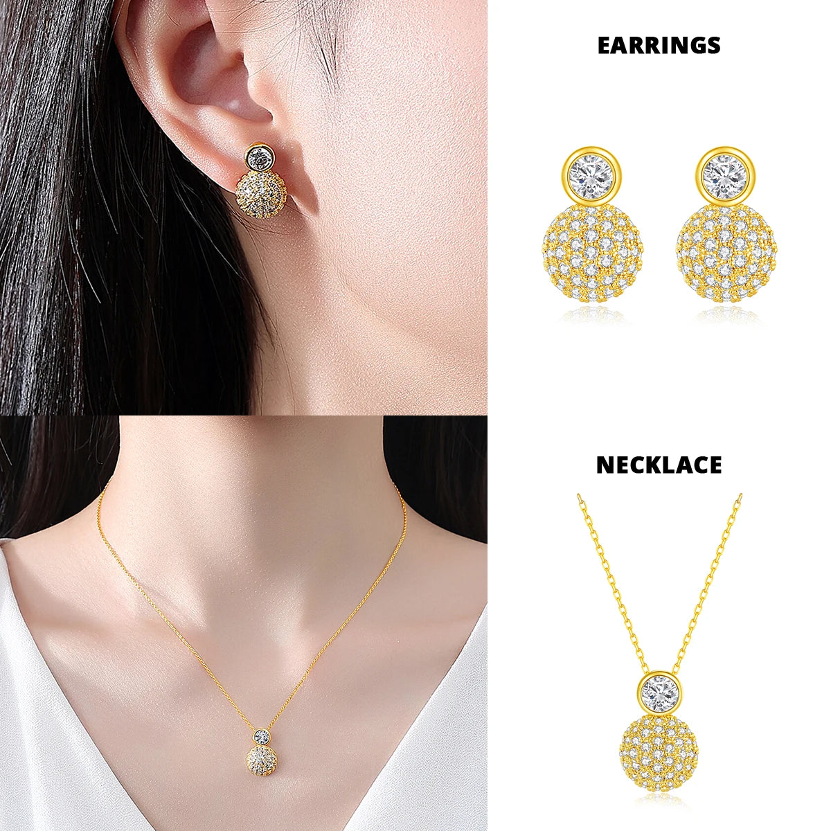 LUOTEEMI Tiny Cubic Zirconia Round Ball Classic Design Earrings and Necklace Jewelry Sets for Women High Quality Jewellery Gifts