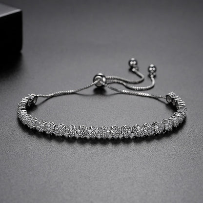 Fashion Classic Pull Chain Flower Tennis CZ Slide Bracelets Women Elegant Zirconia Bracelet