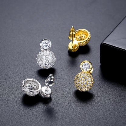 LUOTEEMI Tiny CZ Paved Clear Zircon Beaded Elegant Earrings Stud for Girls Classic Design Women Ball Korean Trendy Stud Earings