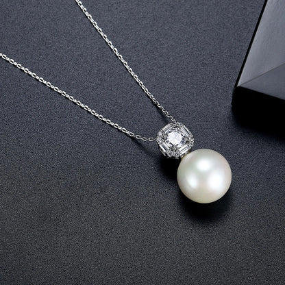 LUOTEEMI Luxury Anniversary Jewelry Cubic Zirconia Big White Imitation Pearl Pendants Ladies Pendant Link Chain Necklace