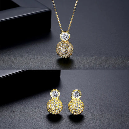 LUOTEEMI Tiny Cubic Zirconia Round Ball Classic Design Earrings and Necklace Jewelry Sets for Women High Quality Jewellery Gifts