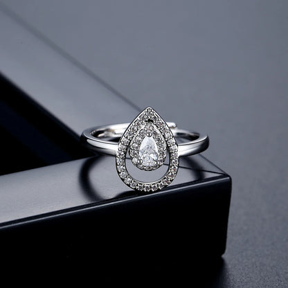 LUOTEEMI Tear Drop Cubic Zirconia Fashion Open Size Jewelry Finger Ring Rhodium Plated Girls Jewelry Ready to Ship