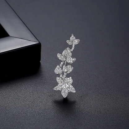 LUOTEEMI New Elegant Fashion Brass Copper Tiny Cubic Zirconia Girls Small CZ Brooches Flower Shape White Gold Color Brooch