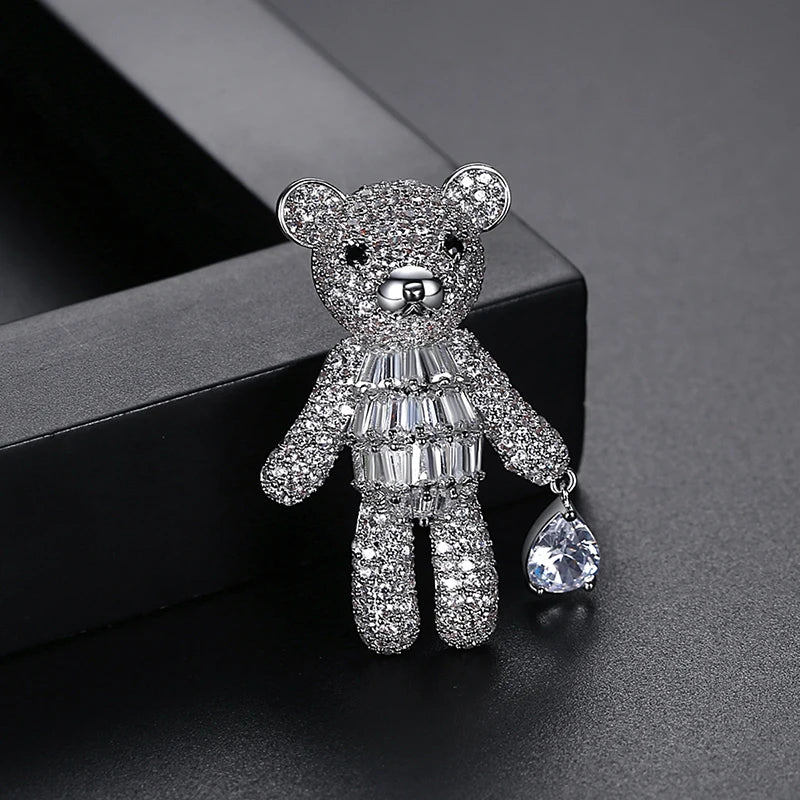 2026 New Style Fine Moving Bear Women Brooch Pins Copper Brass CZ Cubic Zirconia for Clothing Decoration Brooch