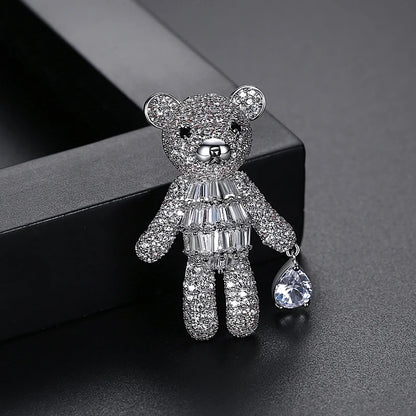 2026 New Style Fine Moving Bear Women Brooch Pins Copper Brass CZ Cubic Zirconia for Clothing Decoration Brooch