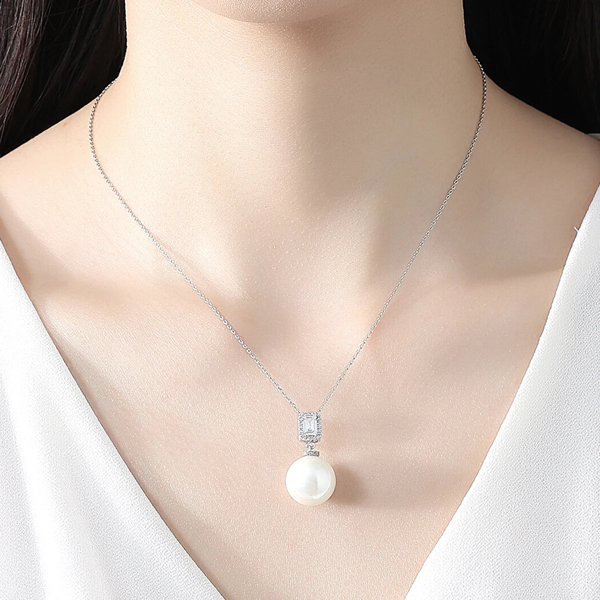 LUOTEEMI Luxury Cubic Zirconia Imittaion Pearl Drop Earrings and Necklace Pendant Chain Necklaces Sets for Women Ready to Ship