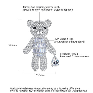 2026 New Style Fine Moving Bear Women Brooch Pins Copper Brass CZ Cubic Zirconia for Clothing Decoration Brooch