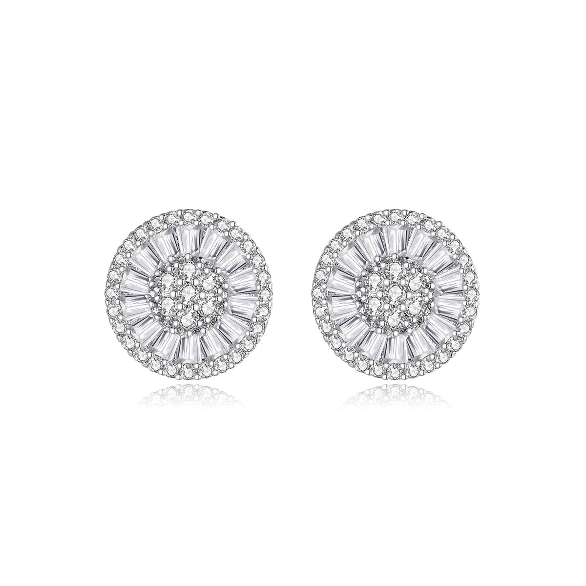 CZCITY Wholesale Brand New Design Pure Clear Cubic Zircon Micro Pave Women Luxury Wedding Bridal Round Stud Earrings
