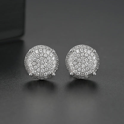 CZCITY New Fashion Round Stud Earrings for Women Dating Micro Cubic Zircon Three Color Luxury Jewelry Gift