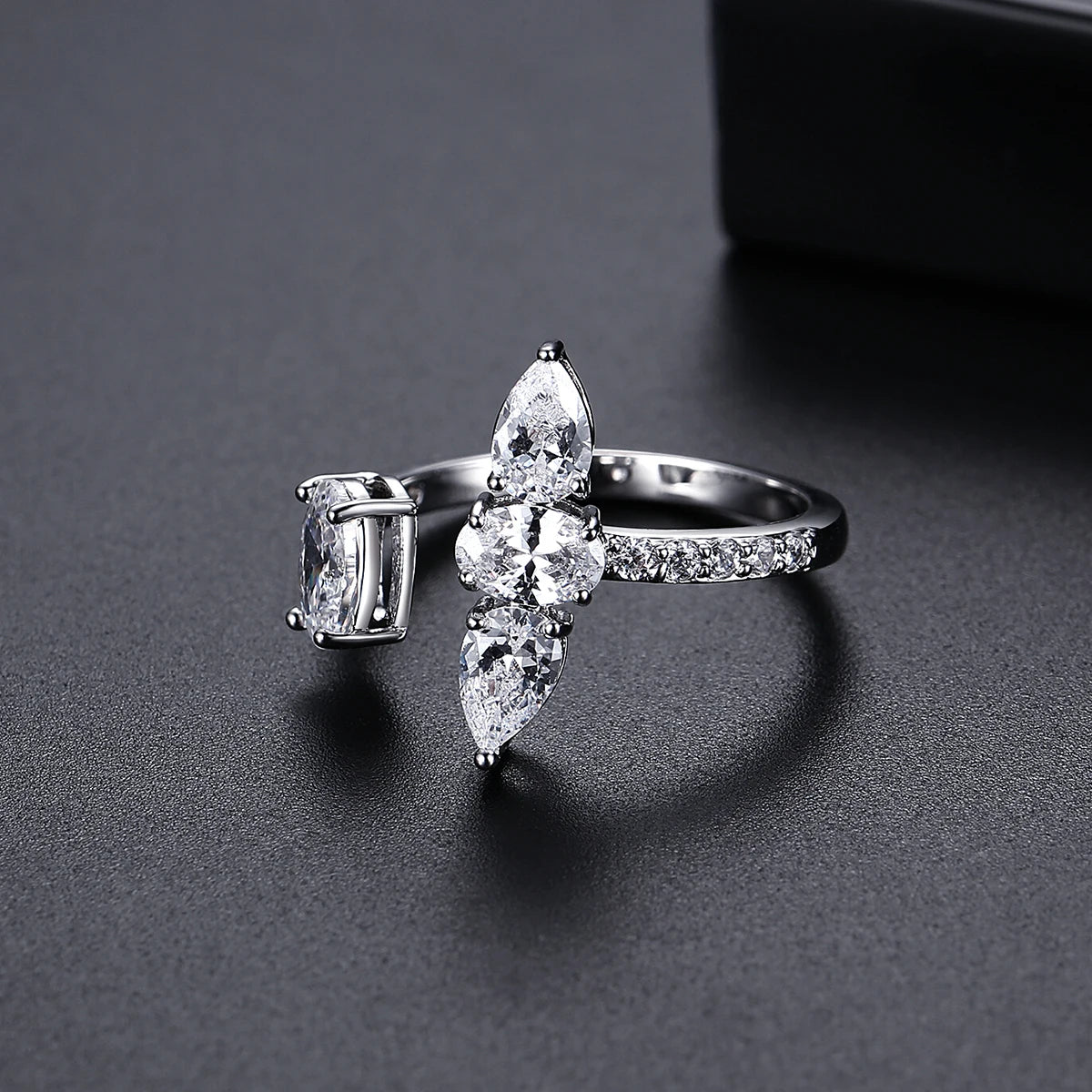 LUOTEEMI Geometric Tear Shape Oval Shape Women Zircon Stone Party Gift Adjustable Ring Rhodium Plated Girls Big Trendy Rings