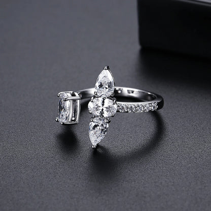 LUOTEEMI Geometric Tear Shape Oval Shape Women Zircon Stone Party Gift Adjustable Ring Rhodium Plated Girls Big Trendy Rings