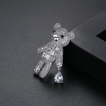 2026 New Style Fine Moving Bear Women Brooch Pins Copper Brass CZ Cubic Zirconia for Clothing Decoration Brooch