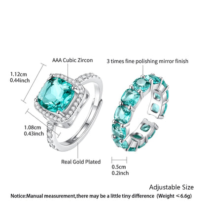 CZCITY Fashion Big Ring Sets Resizable Open Size Women Green Crystal Glass Luxury Finger Ring Women Hand Jewelry