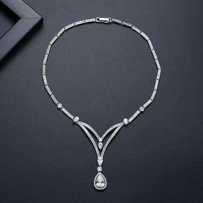LUOTEEMI Delicate European and American Women Cubic Zirconis Geometric Jewelry Sets Necklace for Party Luxury Big Charm Necklace