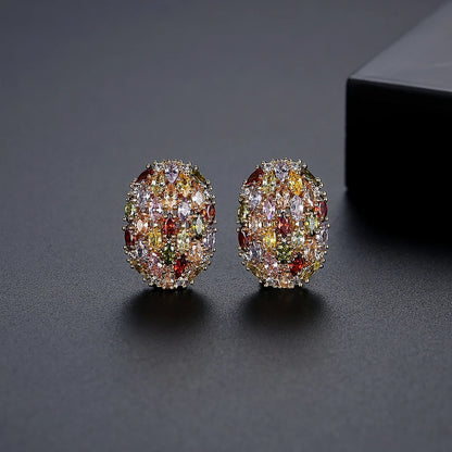 CZCITY Jewelry New Multi-color Marquise-cut a AA Cubic Zirconia Micro Paved Egg Shape Women Fashion Cuff Stud Earrings