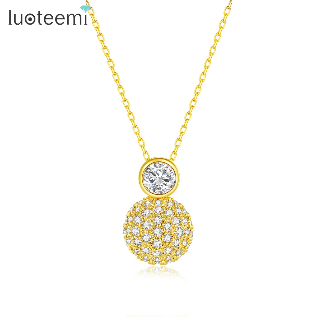 LUOTEEMI New Classic Design Korean Trendy Tiny Zircon CZ Paved Girls Ball Jewelry Link Chain Pendant Necklace for Girls