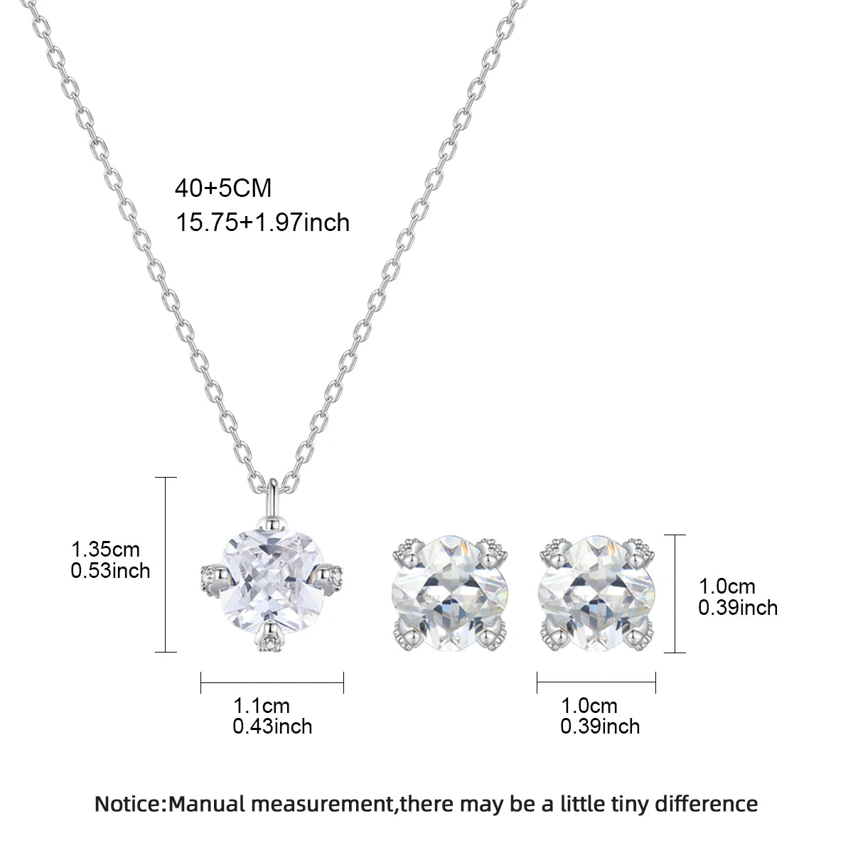 LUOTEEMI Cute Japanese Women Classic Design Small Fashion Zircon Jewelry Sets for Office Lady Rhodium Plated