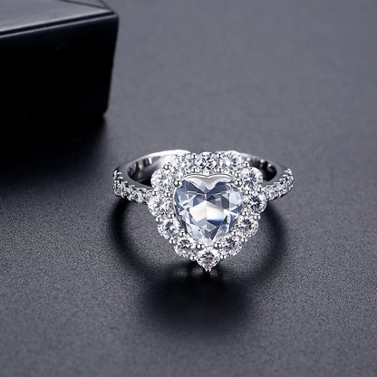 LUOTEEMI 2026 New Fashion Heart CZ Stone Womens Cubic Zirconia Adjustable Open Size Jewelry Finger Ring Ready to Ship