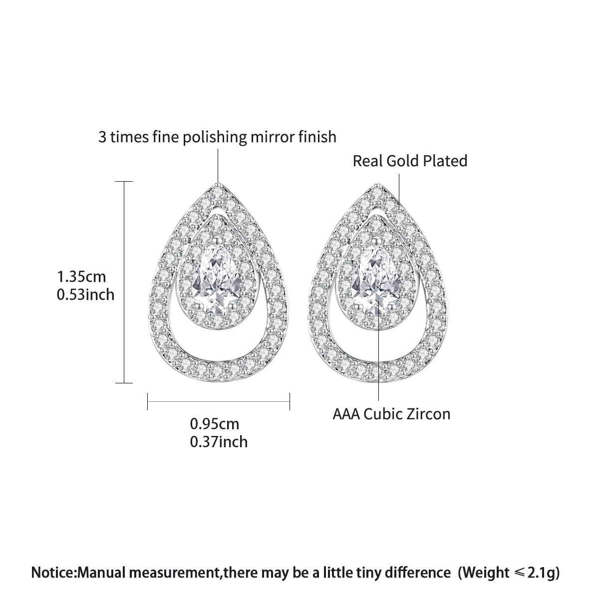 LUOTEEMI Delicate Women Tear Drop Fashion Tiny Zircon Paved Daily Wear Jewelry Stud Earrings Rhodium Plated Classic Design