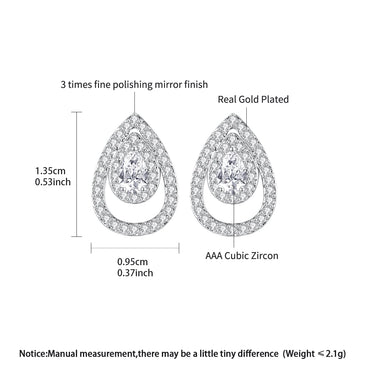 LUOTEEMI Delicate Women Tear Drop Fashion Tiny Zircon Paved Daily Wear Jewelry Stud Earrings Rhodium Plated Classic Design