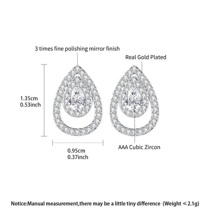 LUOTEEMI Delicate Women Tear Drop Fashion Tiny Zircon Paved Daily Wear Jewelry Stud Earrings Rhodium Plated Classic Design