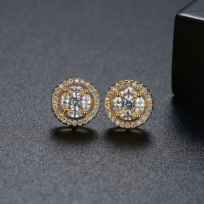 CZCITY Round Fashion Stud Luxury Cubic Zirconia Jewellery for Woman18k Geometric Zircon Stud Earrings