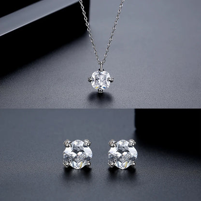 LUOTEEMI Cute Japanese Women Classic Design Small Fashion Zircon Jewelry Sets for Office Lady Rhodium Plated