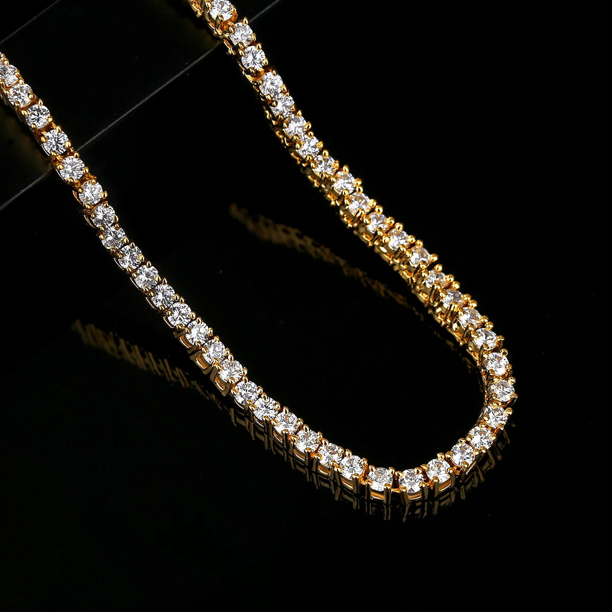 3mm Hiphop Bling Jewelry 18k Gold Iced Out Diamond Copper Zircon Tennis Chain CZ Tennis Necklace
