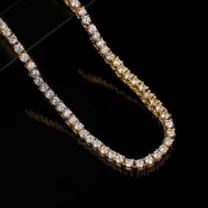 3mm Hiphop Bling Jewelry 18k Gold Iced Out Diamond Copper Zircon Tennis Chain CZ Tennis Necklace