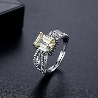 CZCITY Rectangle Big Zircon Stone Women Big Resizable Hand Jewelry Ring Rhodium Plated Brass Romantic Finger Rings