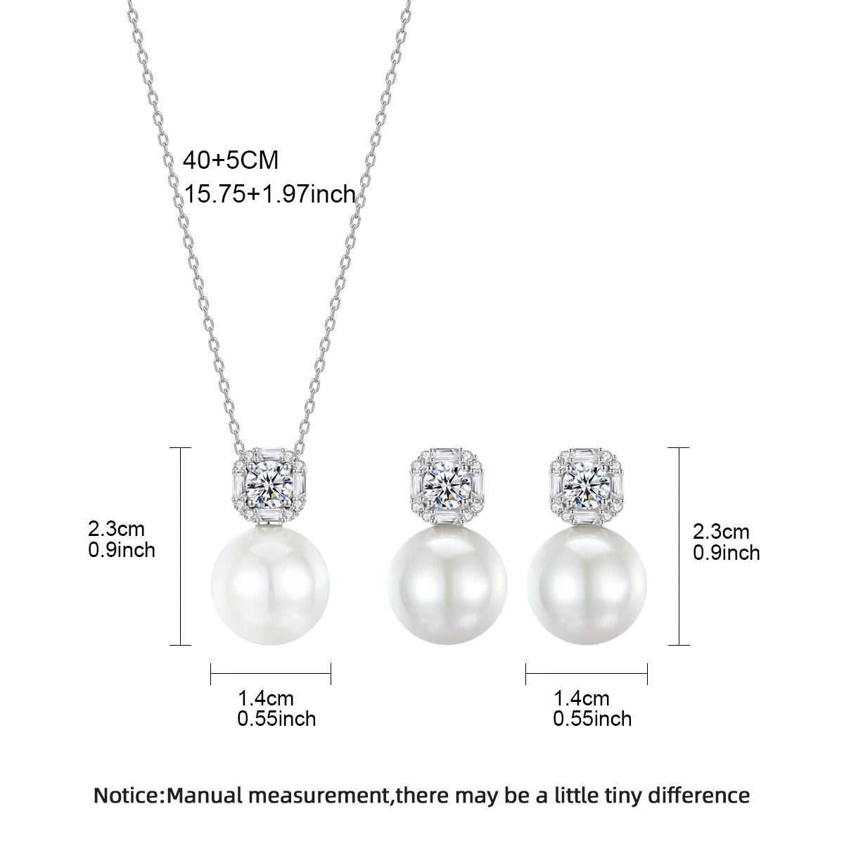 LUOTEEMI Delicate Women Classic Design Anniversary Cubic Zirconia White Glass Pearl Jewelry Sets Rhodium Plated High Quality