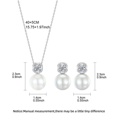 LUOTEEMI Delicate Women Classic Design Anniversary Cubic Zirconia White Glass Pearl Jewelry Sets Rhodium Plated High Quality