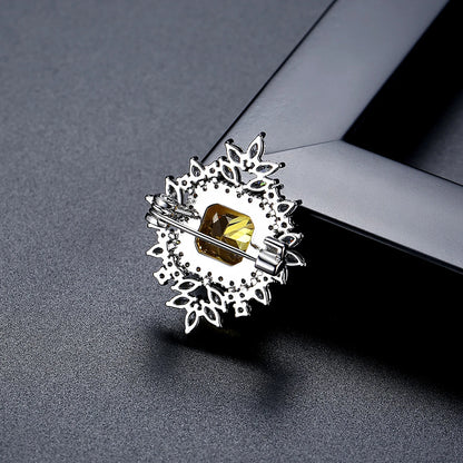 LUOTEEMI Luxury Bridal Elegant Yellow Emerald Cut Main Stone Clear Cubic Zirconia Jewelry Brooch White Gold Plated
