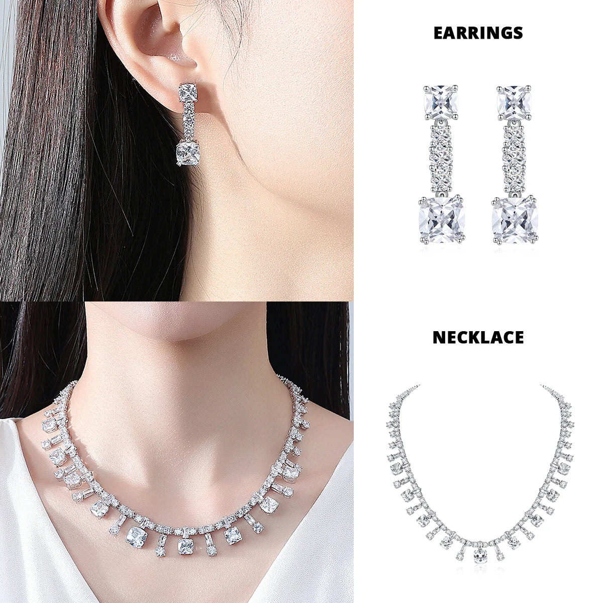 LUOTEEMI Luxury Geometric Zircon Stone Clear Color Bridal Jewelry Copper Cubic Zirconia Sets for Wedding Luxury Jewellery Set