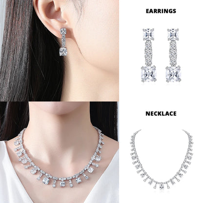 LUOTEEMI Luxury Geometric Zircon Stone Clear Color Bridal Jewelry Copper Cubic Zirconia Sets for Wedding Luxury Jewellery Set